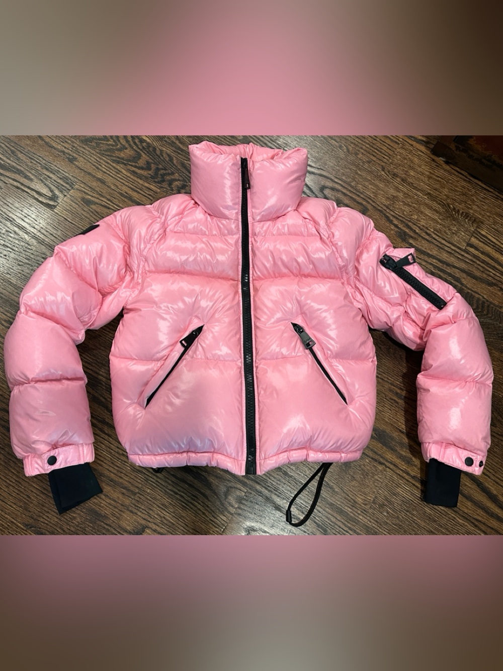 SAM. Shiny Pink Puffer Jacket with Black Trim (251)